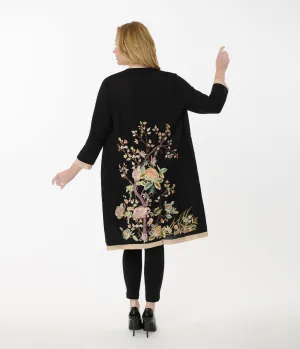 1920s Black & Cream Rose Embroidered Scarf Coat