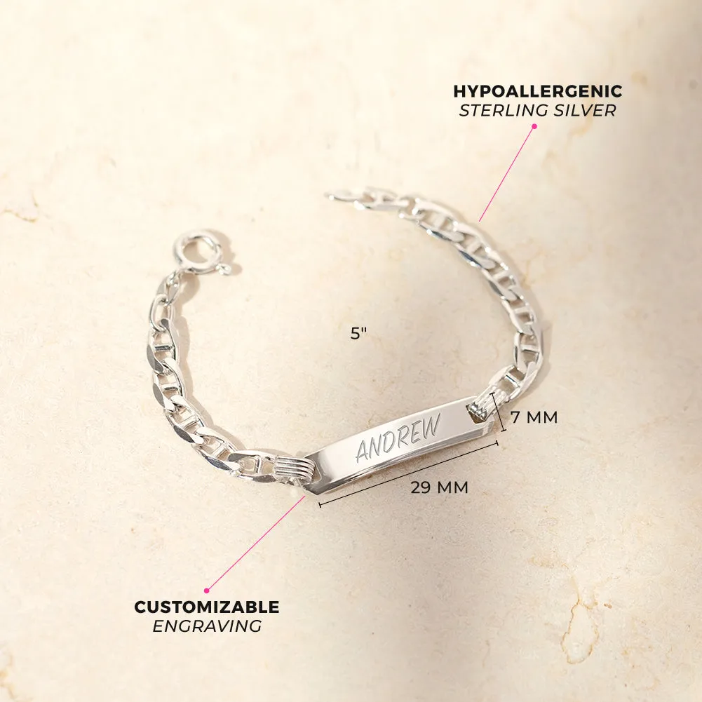 5-6" Anchor Chain Link Engravable ID Baby / Toddler / Kids Bracelet Boy - Sterling Silver