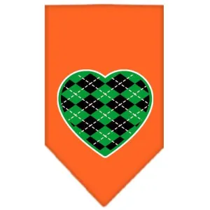 Argyle Heart Green Screen Print Bandana Orange Small