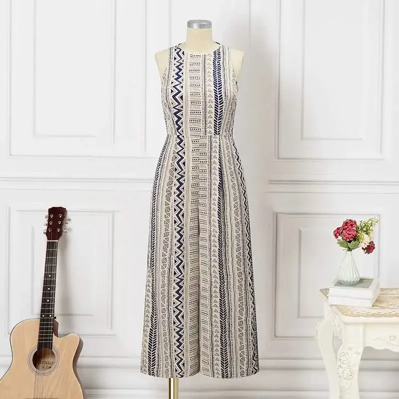 Bohemian Vintage Print Wide Leg Jumpsuit