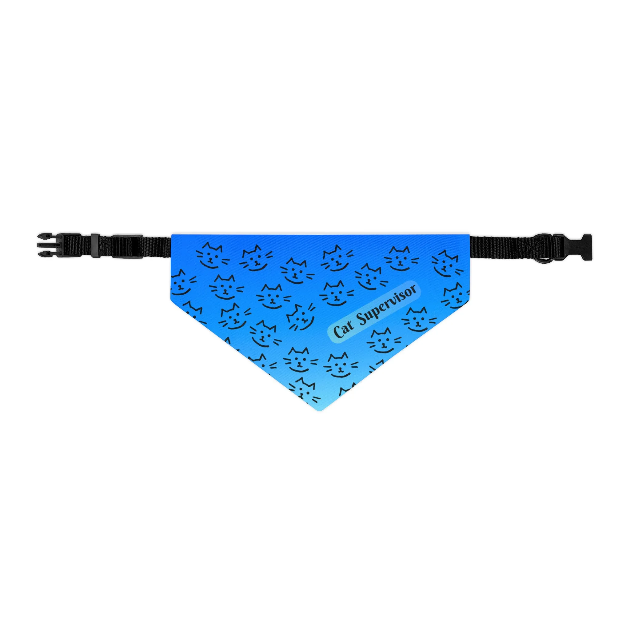 Bright Blue "Cat Supervisor" Bandana COLLAR with Playful Cat Graphics and Easy On-Off Buckle, Fun Dog Mom Gift, 4 Sizes