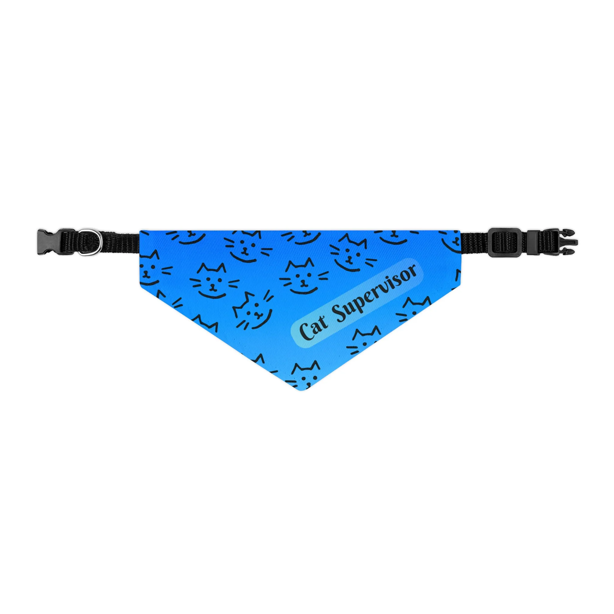 Bright Blue "Cat Supervisor" Bandana COLLAR with Playful Cat Graphics and Easy On-Off Buckle, Fun Dog Mom Gift, 4 Sizes