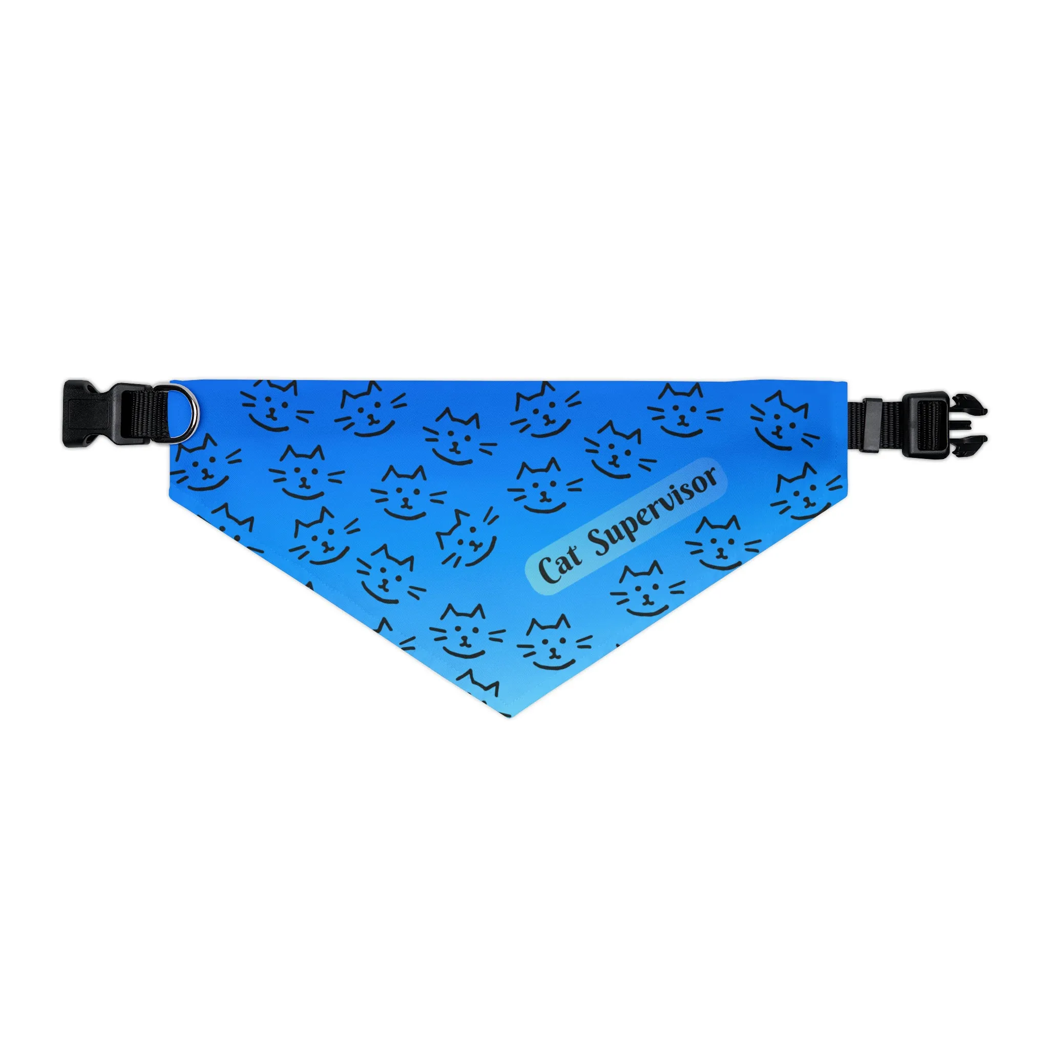 Bright Blue "Cat Supervisor" Bandana COLLAR with Playful Cat Graphics and Easy On-Off Buckle, Fun Dog Mom Gift, 4 Sizes
