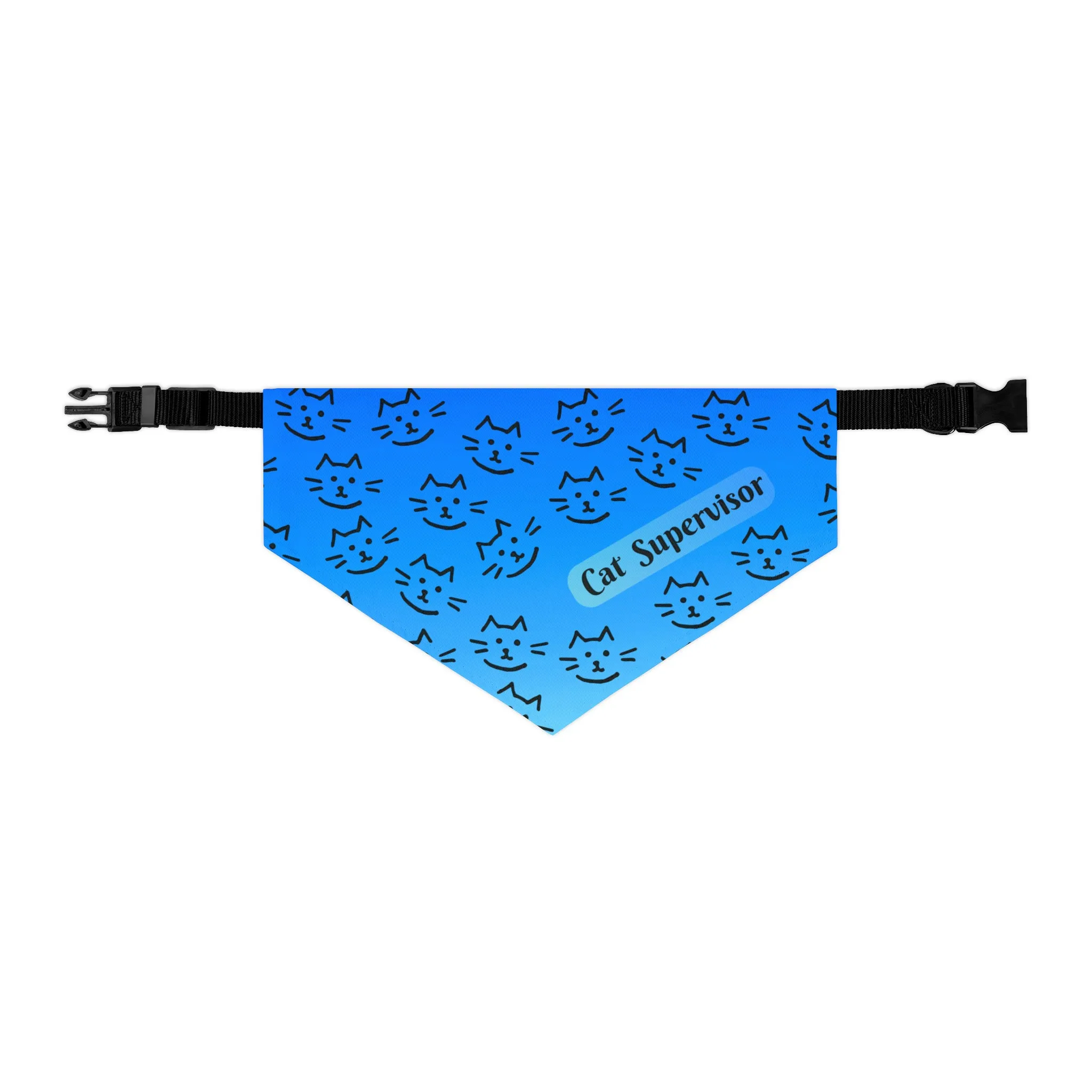 Bright Blue "Cat Supervisor" Bandana COLLAR with Playful Cat Graphics and Easy On-Off Buckle, Fun Dog Mom Gift, 4 Sizes