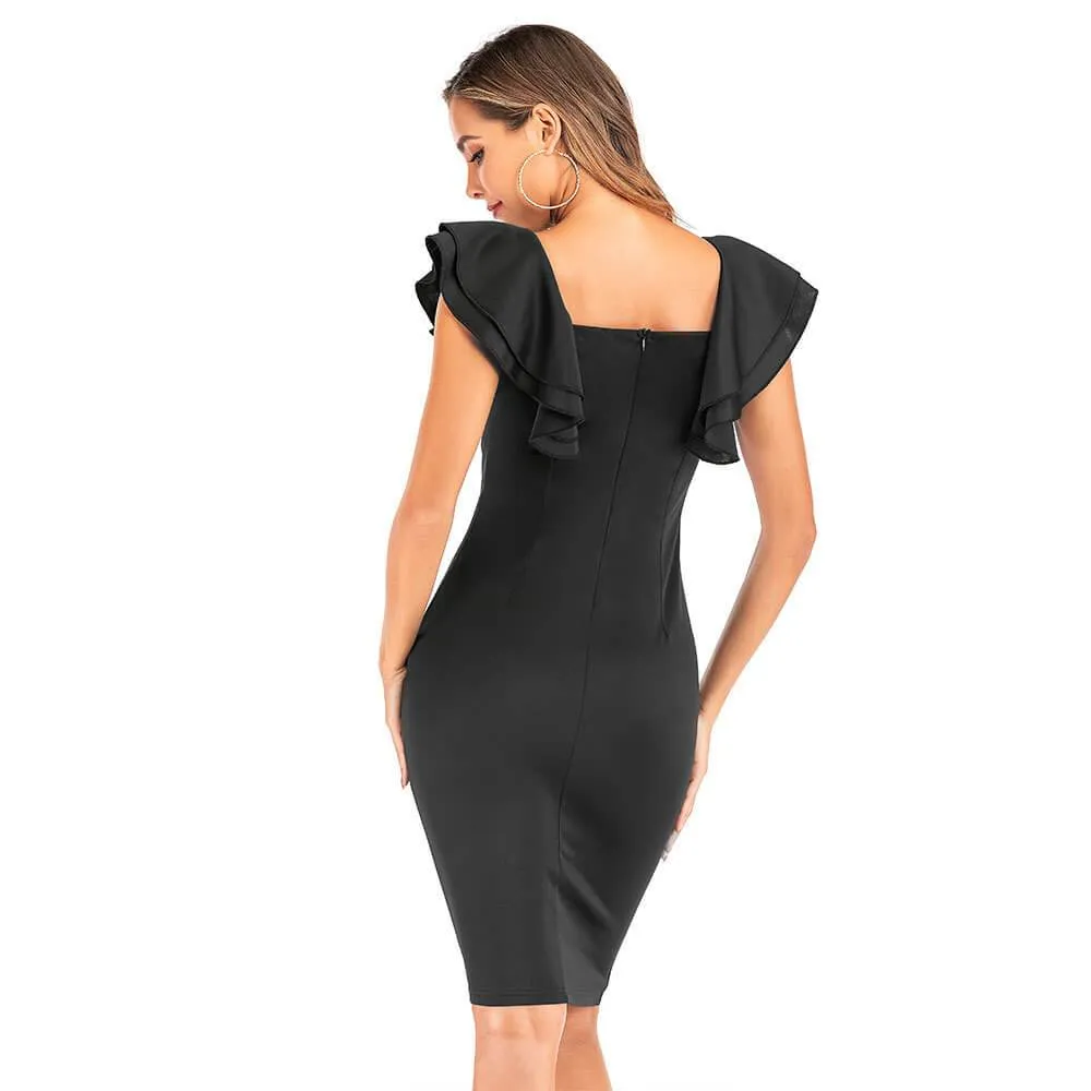 Butterfly Sleeve Midi Bodycon Dress
