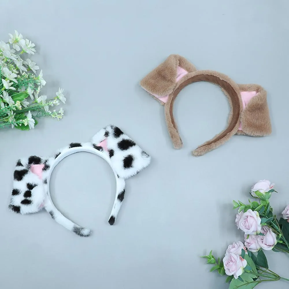 Cartoon Dog Ears Headband Fluffy Dalmatian Dog Ears Headwear Puppy Ears Costume Accessory