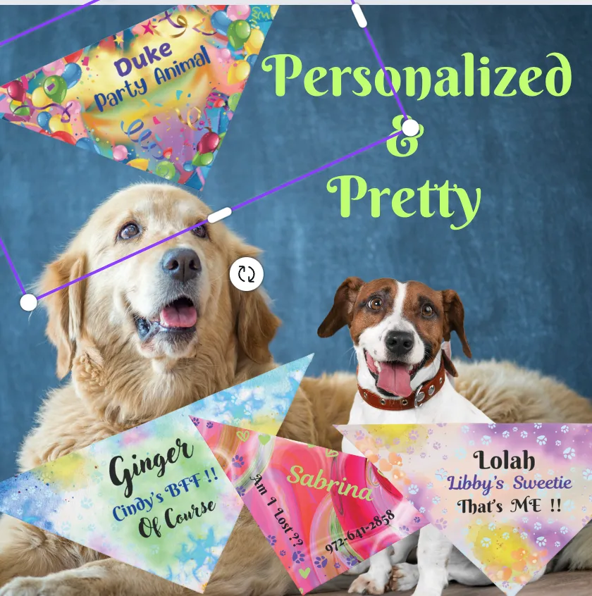 Customizable Pink-n-Red Abstract Pet Bandana with "Am I Lost?" Text, Easily Customize with Dog Name and Phone Number for a Bright, Personalized Safety Net, Unique Pet Lover Dog Mom Gift