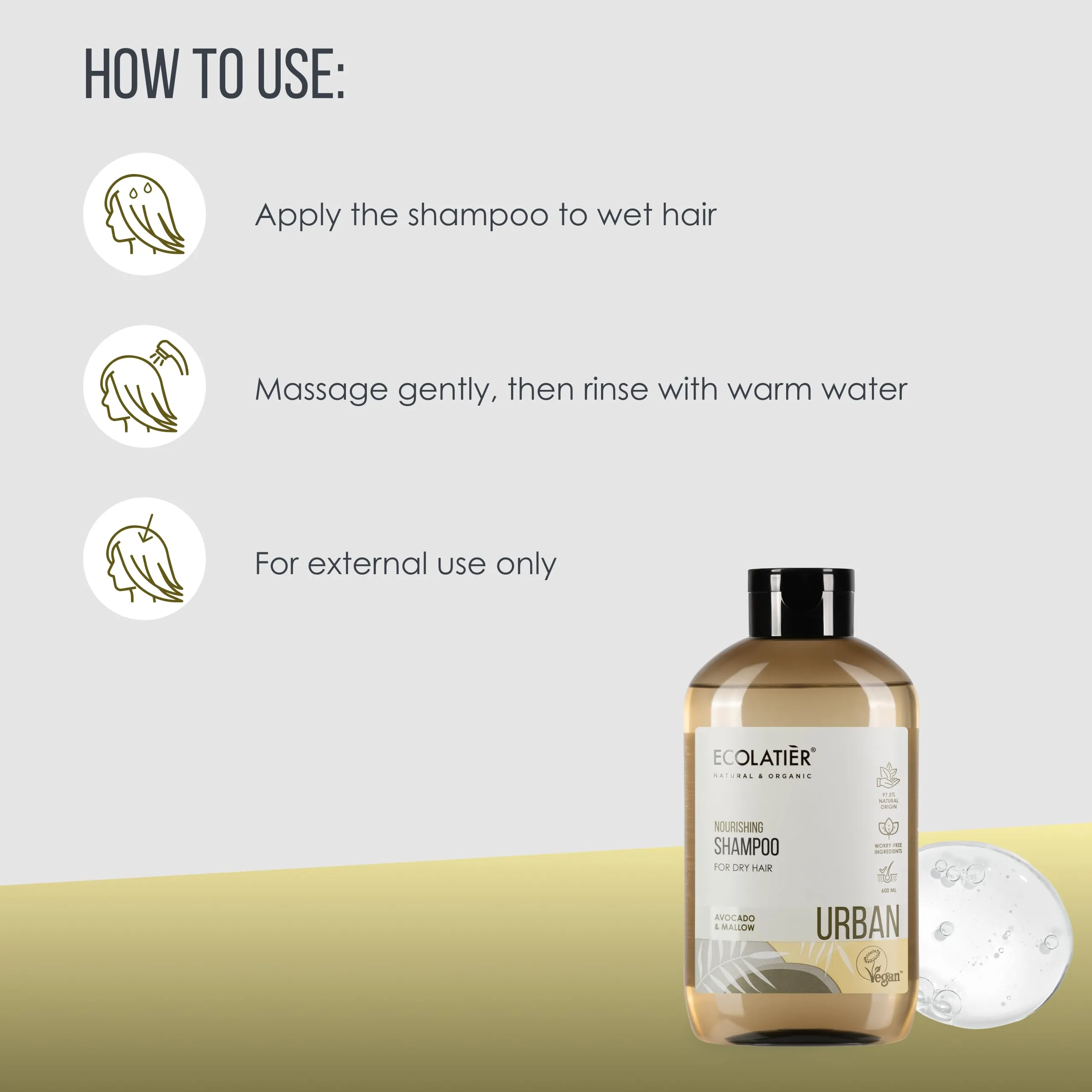 ECOLATIÈR Shampoo for Women Nourishing for Dry Hair with Avocado Oil, Vegan, 97.8% Natural Ingredients, Moisturizing, Non-Toxic for Dry Scalp, Daily Use, 20.3 Fl Oz / 600ml