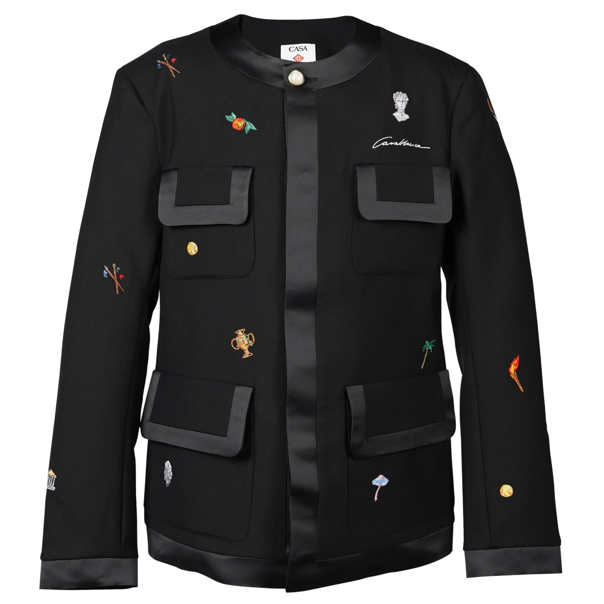 EMBROIDERED MOTIF RELAXED JACKET / CSB655:BLACK MOTIF ICONS