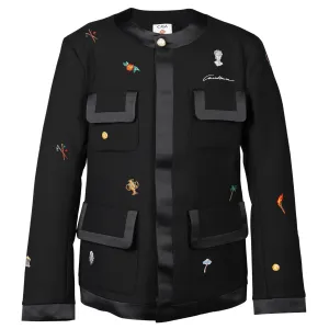 EMBROIDERED MOTIF RELAXED JACKET / CSB655:BLACK MOTIF ICONS