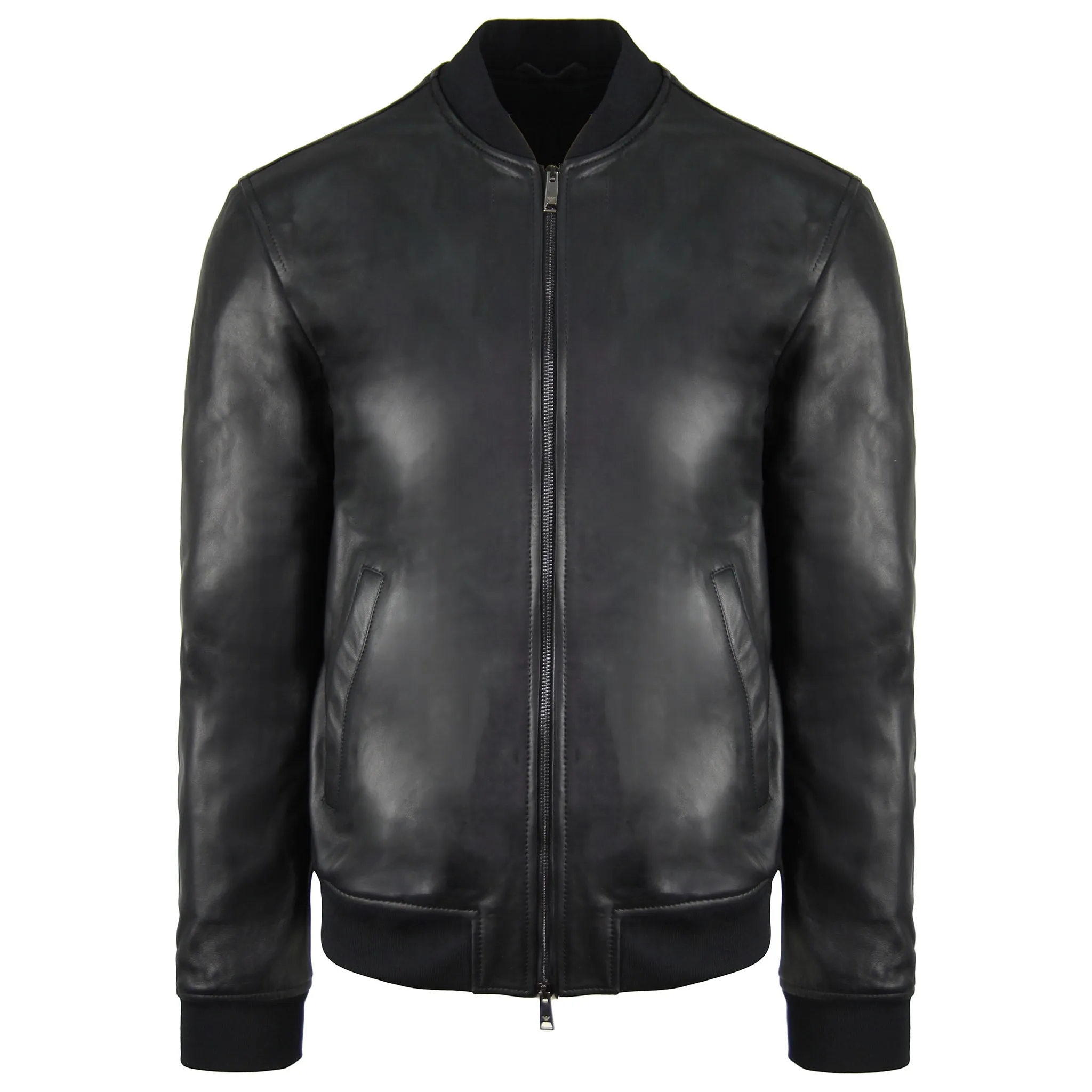 Emporio Armani Leather Mens Black Bomber Jacket
