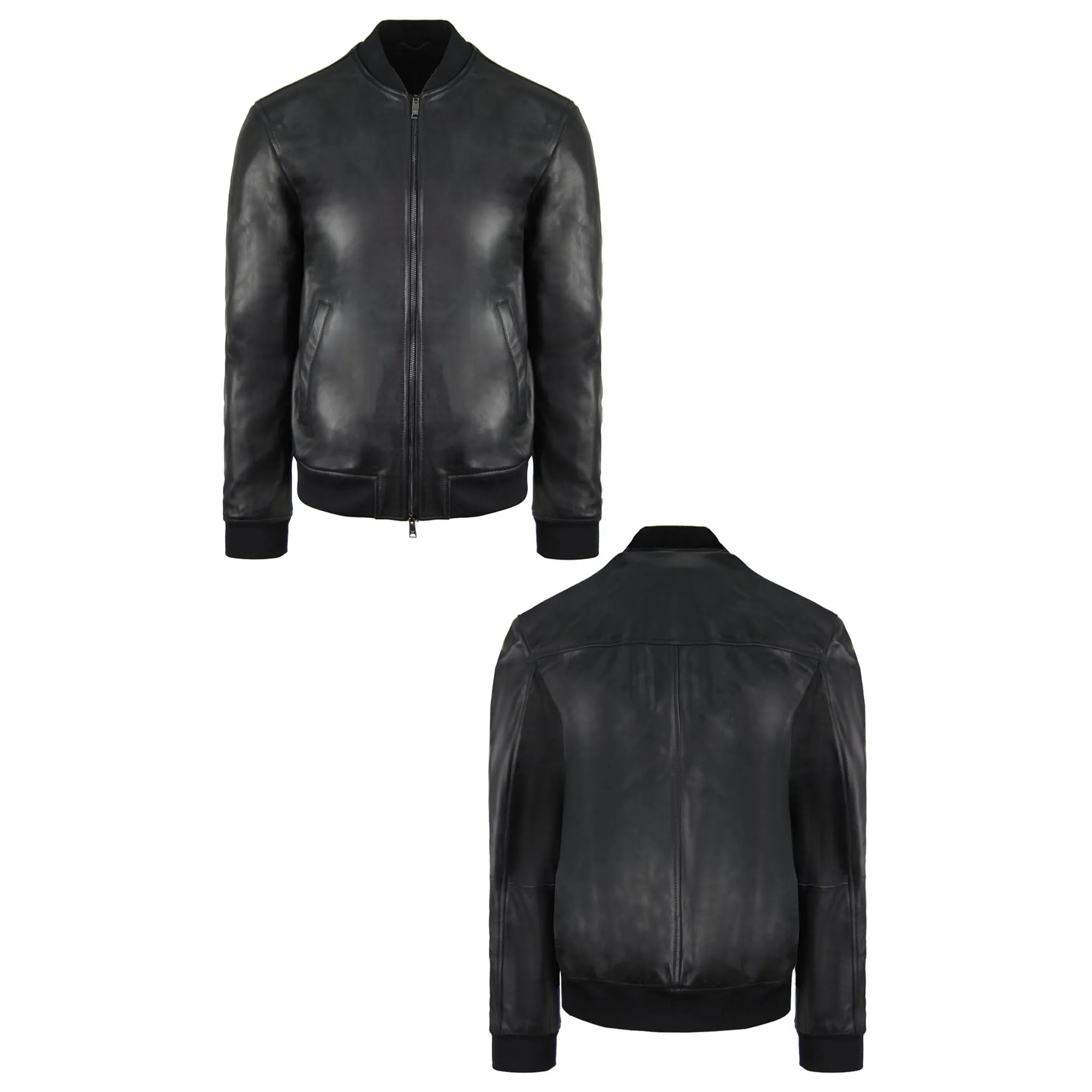 Emporio Armani Leather Mens Black Bomber Jacket