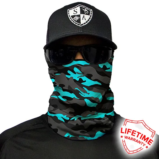 Face Shield Bandana  Aqua Military Blackout Camo