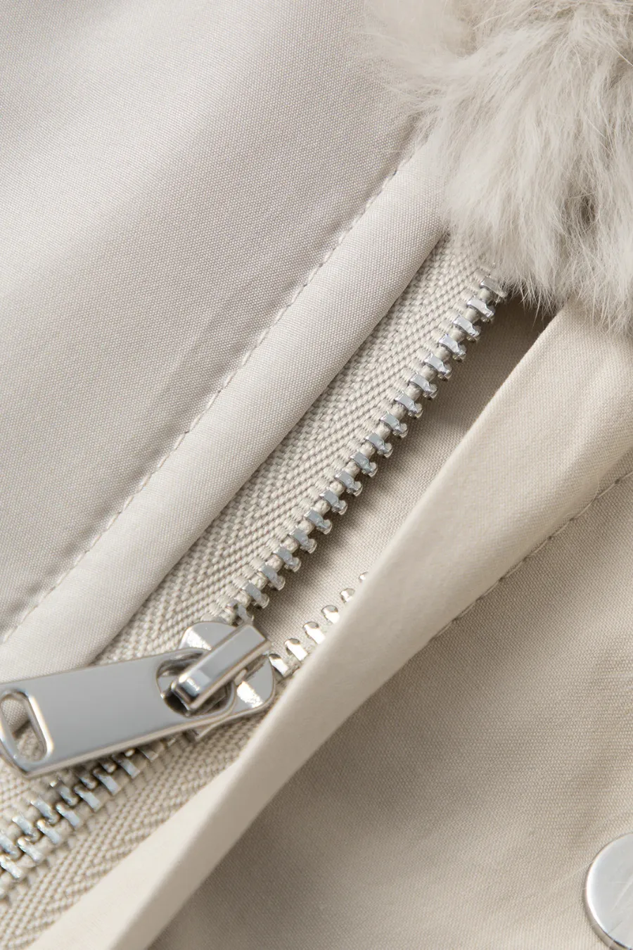 Fur Trimmed Short Parka Off White