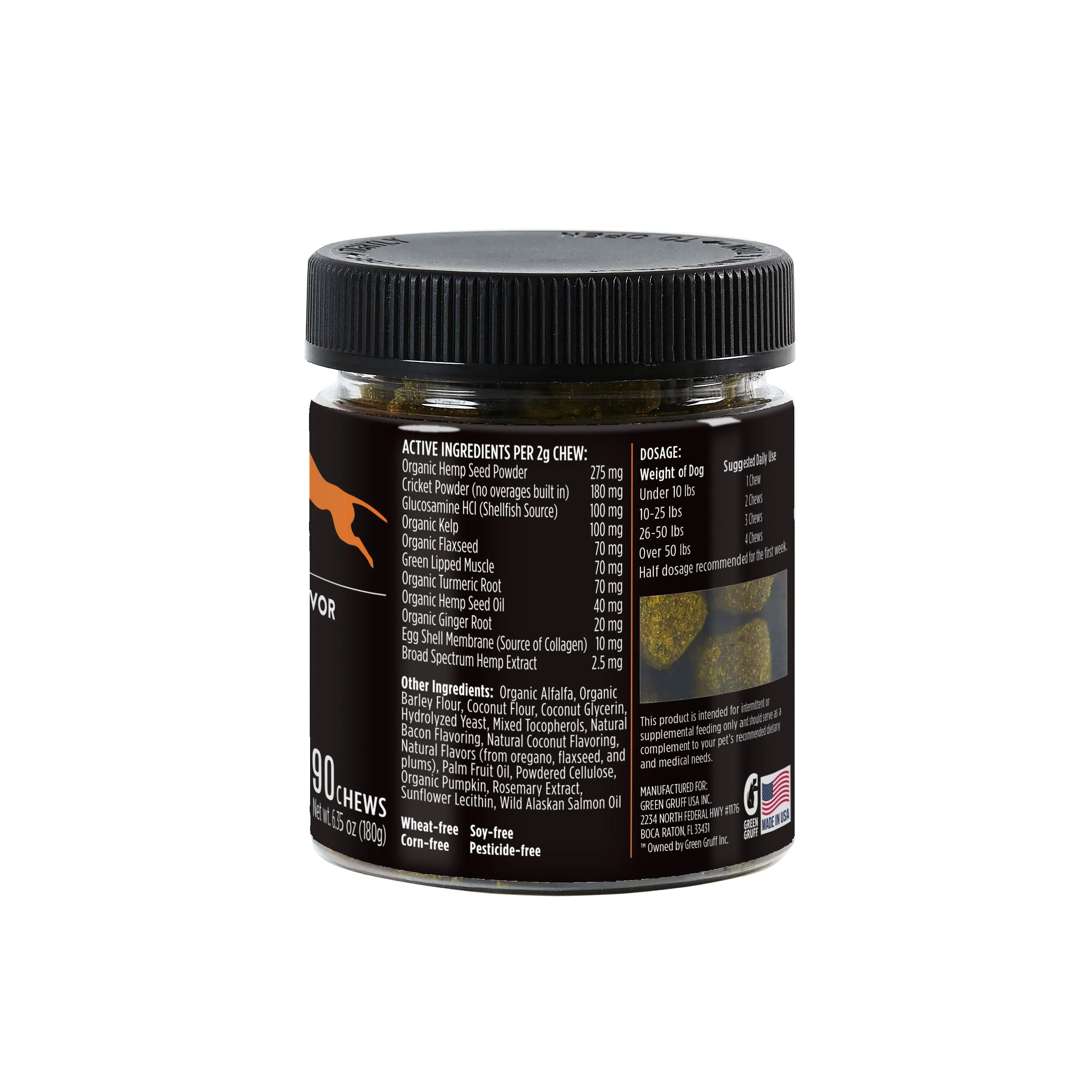 Green Gruff Ease Joint & Hip PLUS CBD Dog Supplements - 90 Count