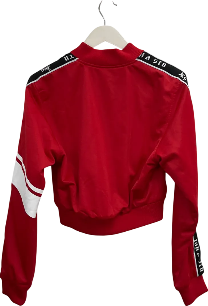 JGR & STN Red Embroidered Logo Zip Through Jacket UK 8