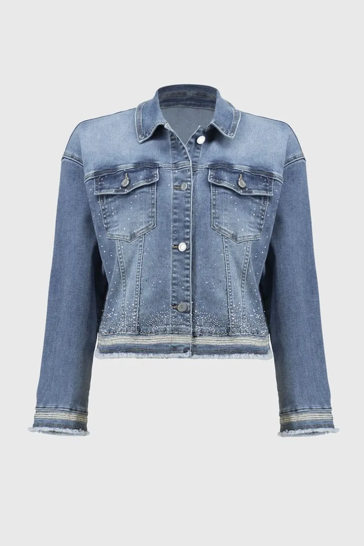 Joseph Ribkoff Vintage Blue Stretch Denim Jacket with Embroidery