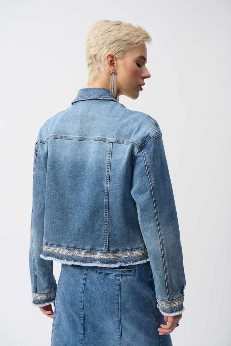 Joseph Ribkoff Vintage Blue Stretch Denim Jacket with Embroidery