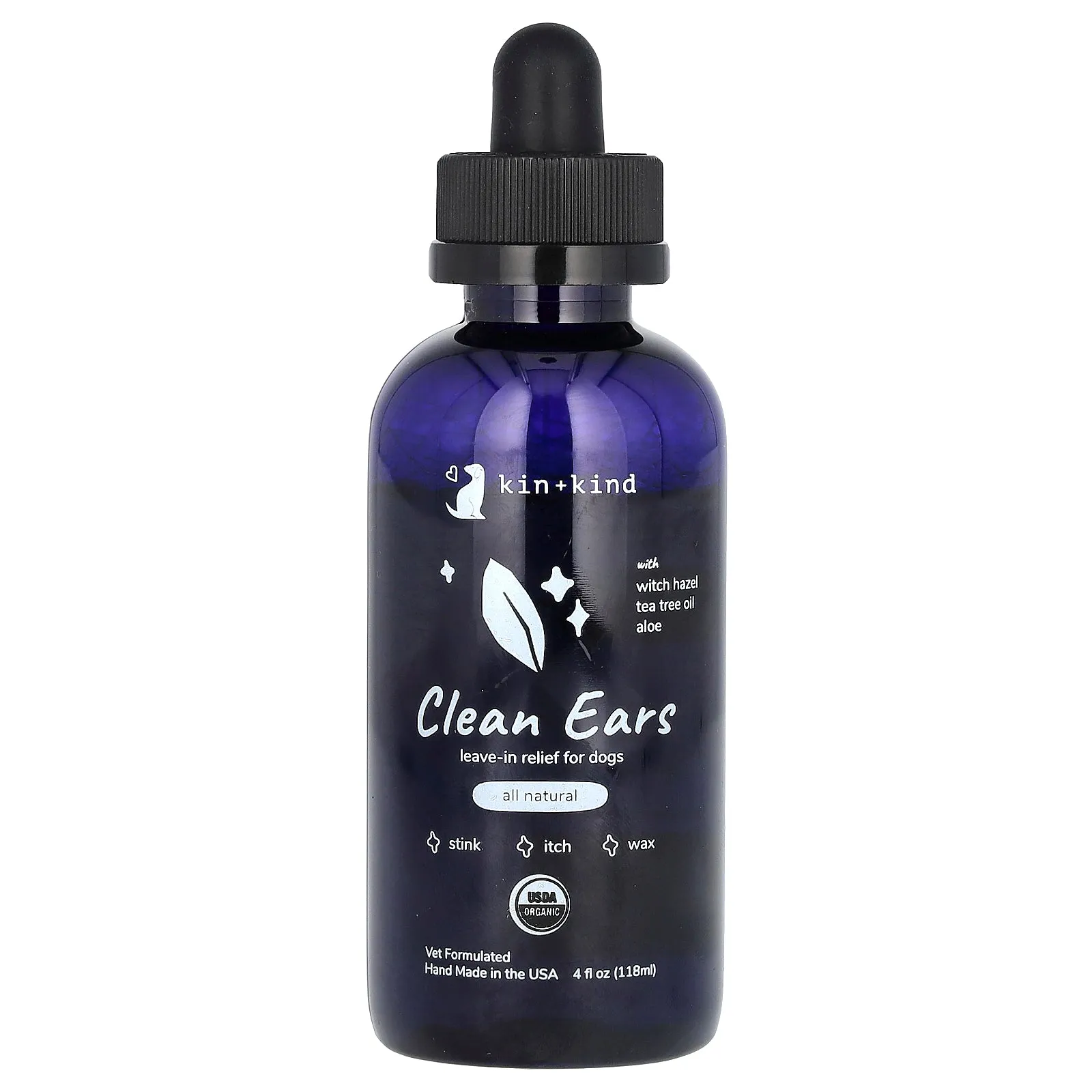 Kin Kind, Clean Ears, Leave-In Relief for Dogs, 4 fl oz (118 ml)