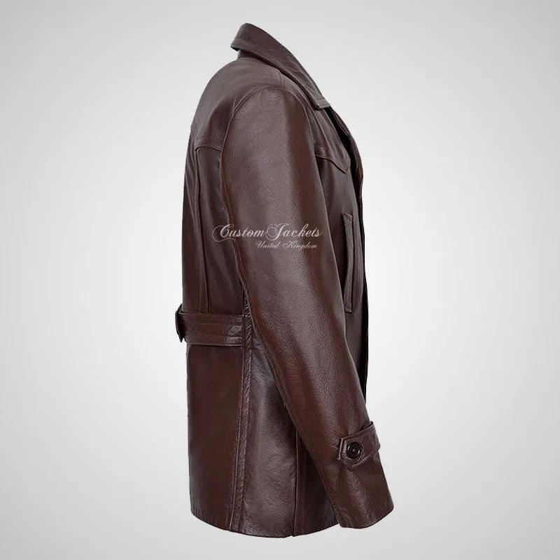 KRIEGSMARINE Mens Leather Pea Coat Classic German Military Leather Jacket