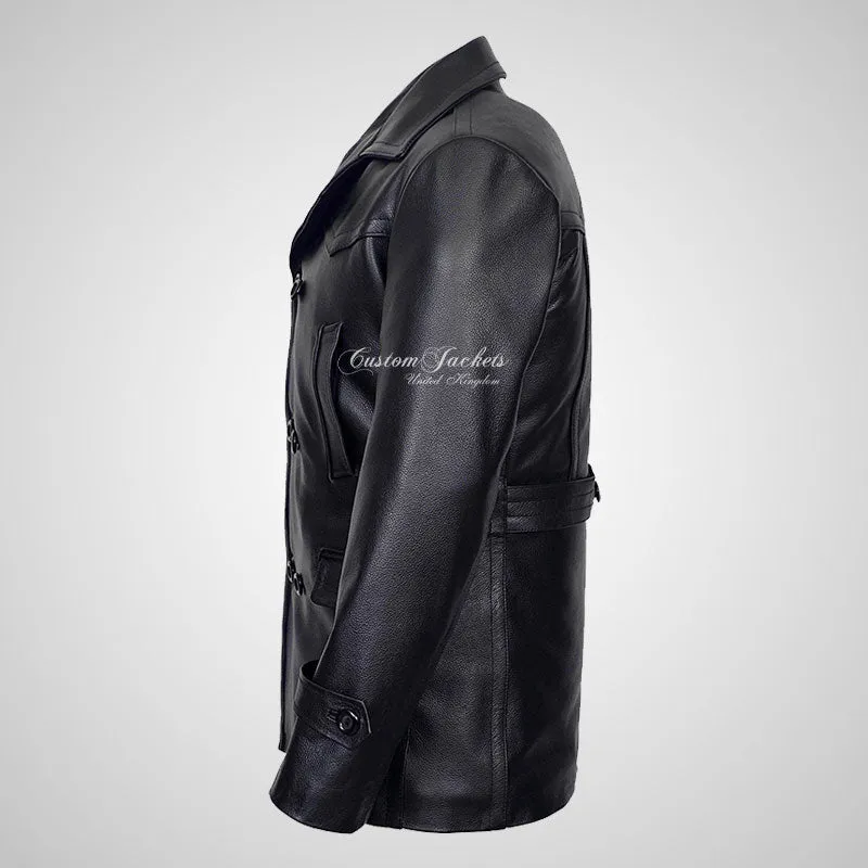KRIEGSMARINE Mens Leather Pea Coat Classic German Military Leather Jacket