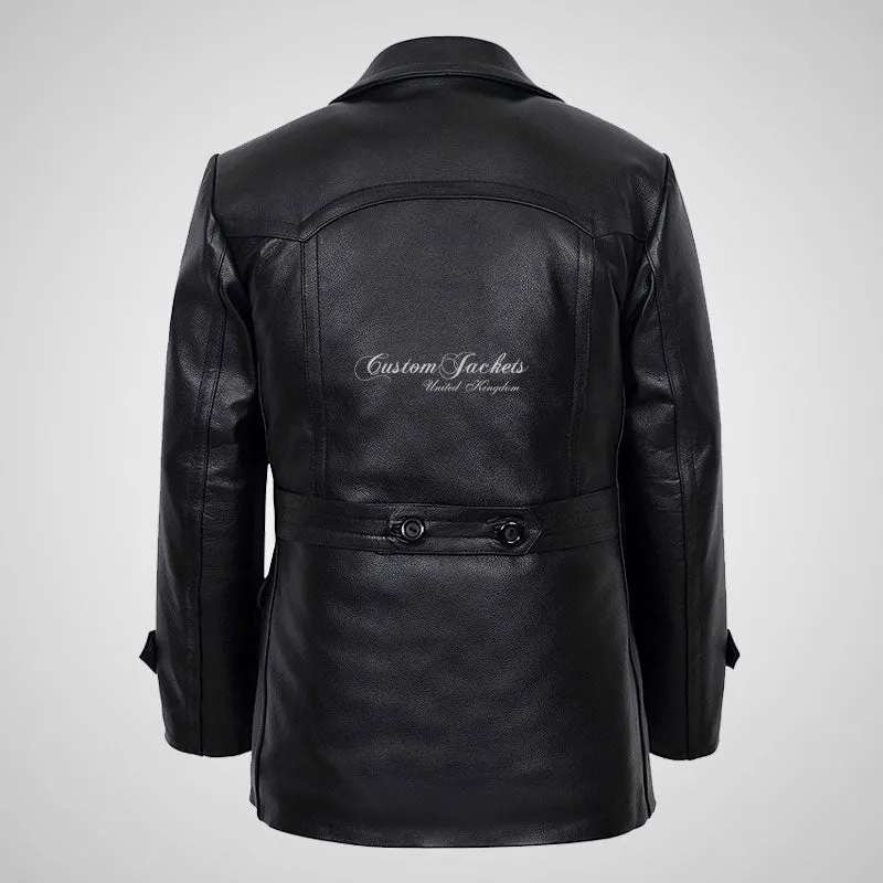 KRIEGSMARINE Mens Leather Pea Coat Classic German Military Leather Jacket