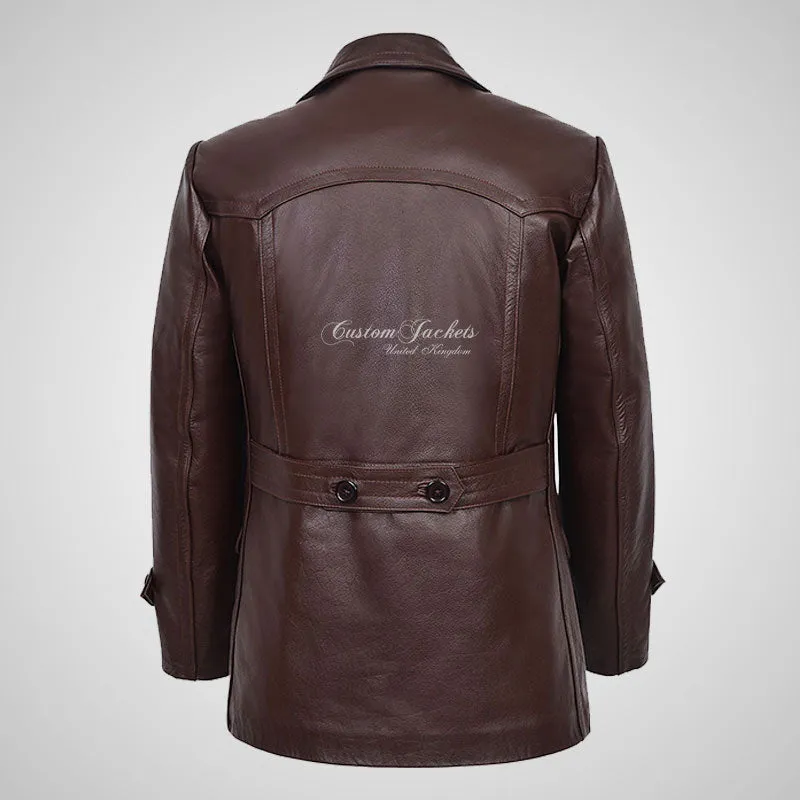 KRIEGSMARINE Mens Leather Pea Coat Classic German Military Leather Jacket
