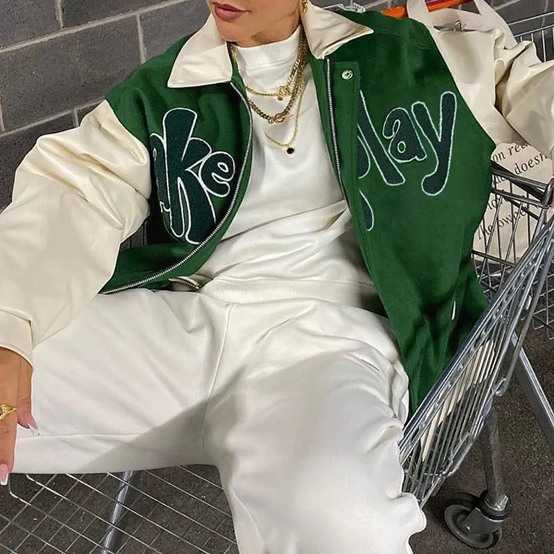 LETTER PRINT VARSITY JACKET