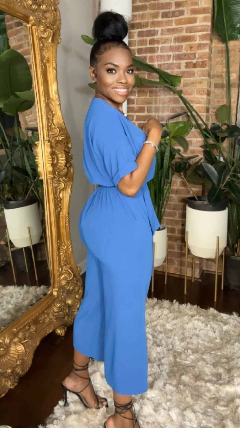 Loose Fit Woven Jumpsuit - Blue
