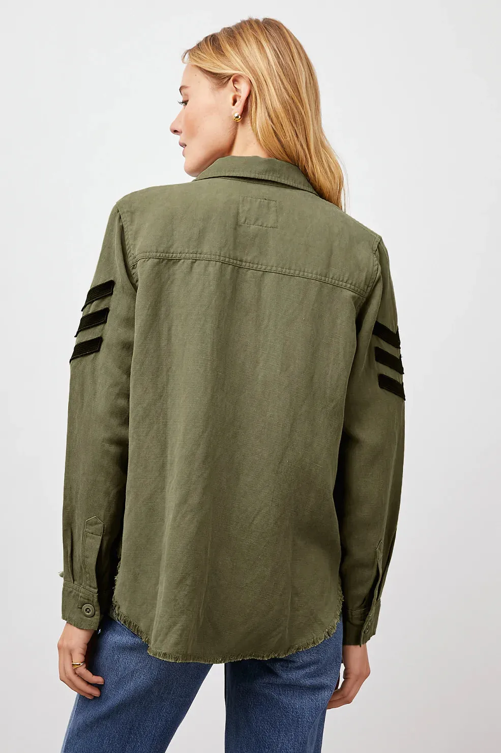 Loren Shirt Jacket Olive Black Military Satin Patches