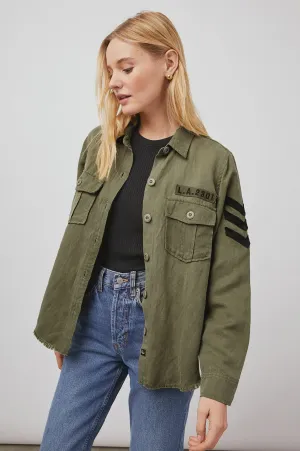 Loren Shirt Jacket Olive Black Military Satin Patches