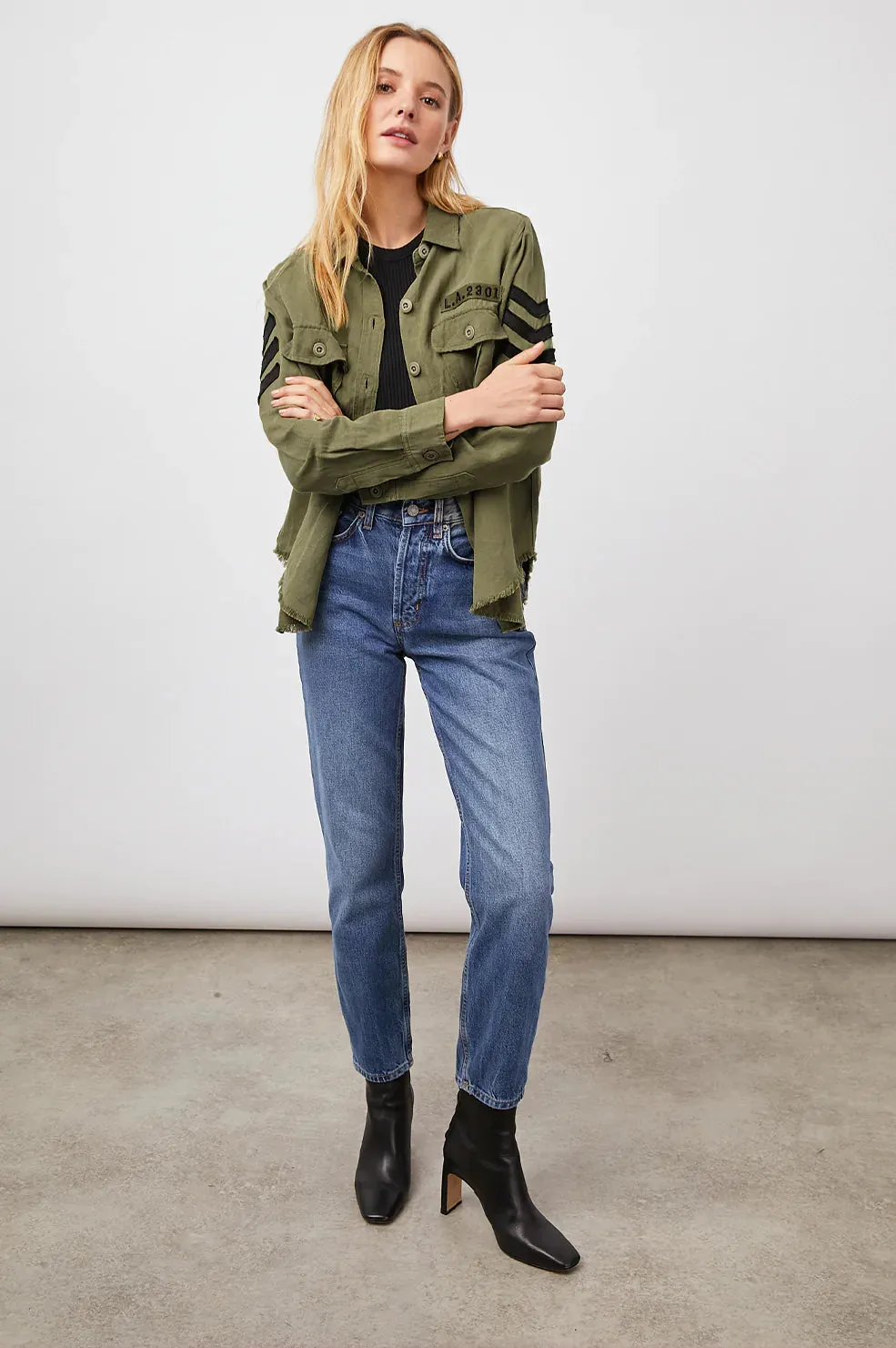 Loren Shirt Jacket Olive Black Military Satin Patches