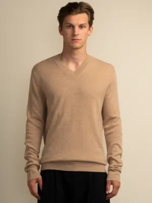 Men V Neck Sweater_Camel