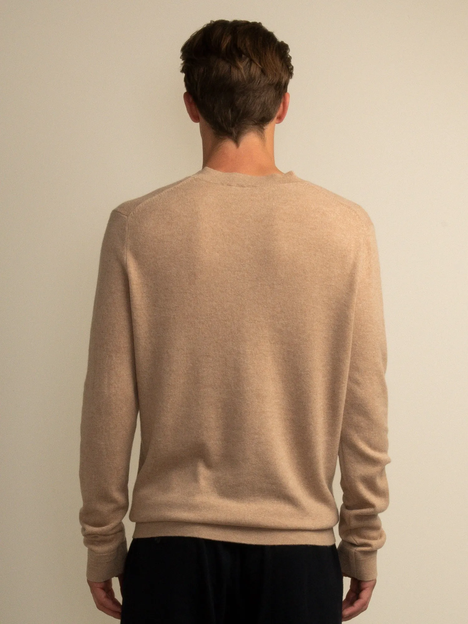 Men V Neck Sweater_Camel