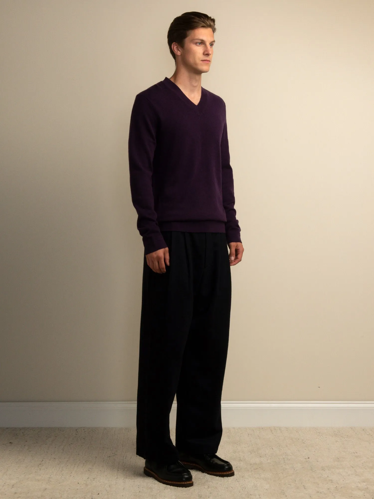 Men V Neck Sweater_Deep Purple