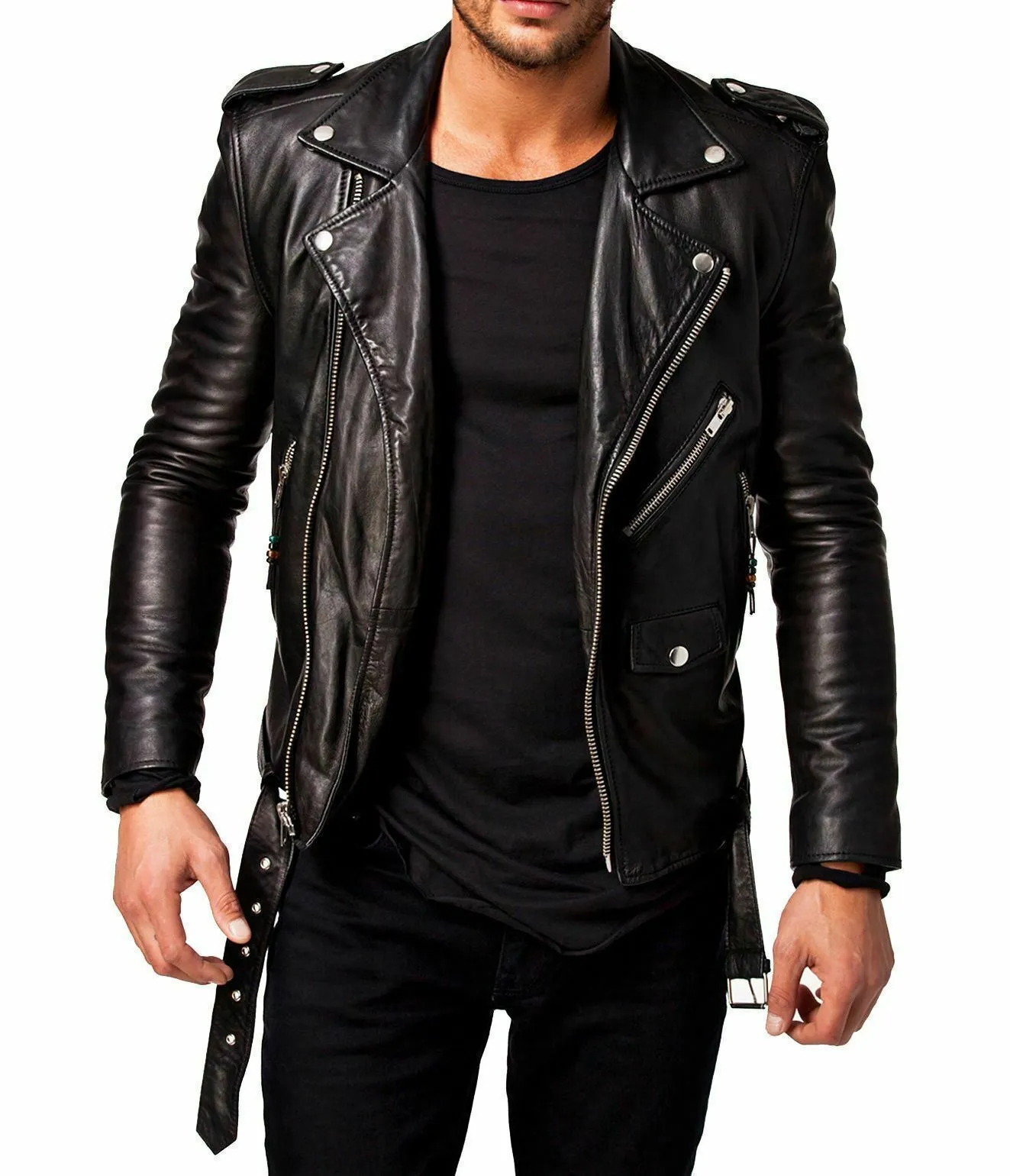 Men's Slim Fit Real Leather Biker Jacket