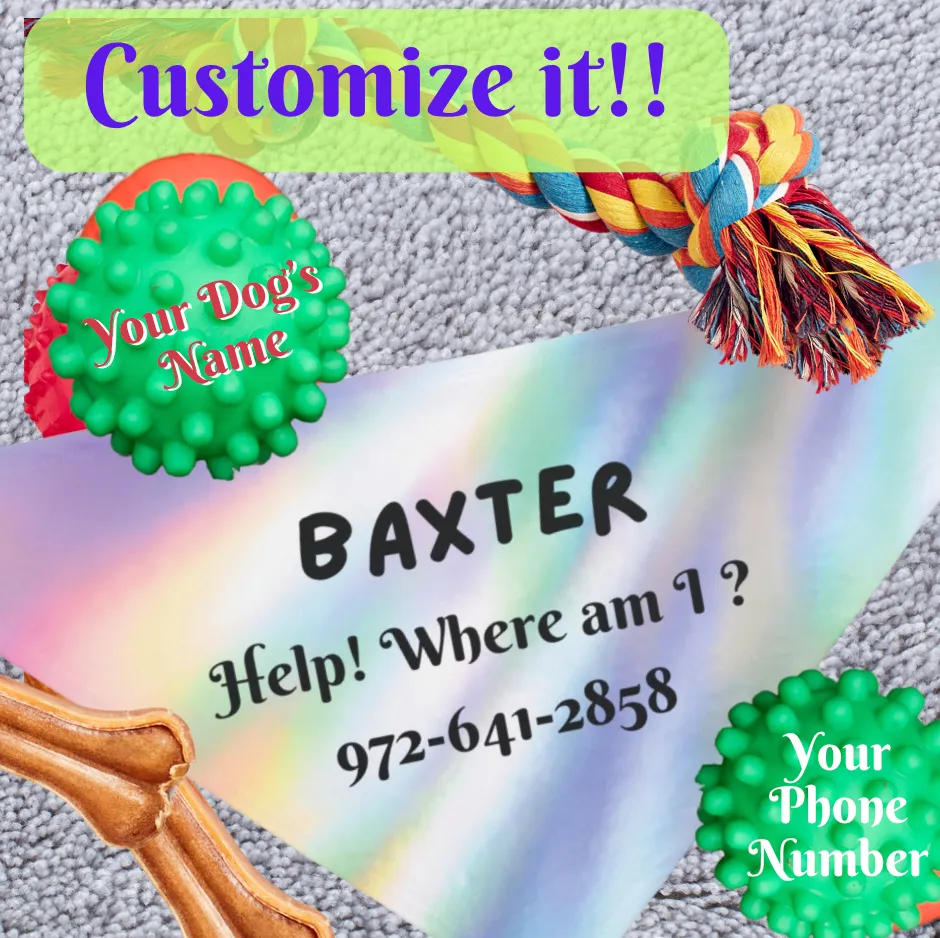 Multi-colored Customizable Keep-Your-Dog-Safe Pet Bandana with "Help Where Am I?" Slogan, Personalize with Dog Name and Phone Number for a Personal Safety Net, Unique Pet Lover Dog Mom Gift