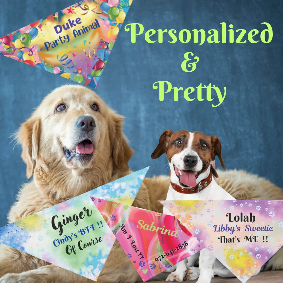 Multi-colored Customizable Keep-Your-Dog-Safe Pet Bandana with "Help Where Am I?" Slogan, Personalize with Dog Name and Phone Number for a Personal Safety Net, Unique Pet Lover Dog Mom Gift