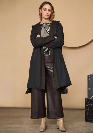 Naya Long Hooded Coat Print Section And Zip Cuff