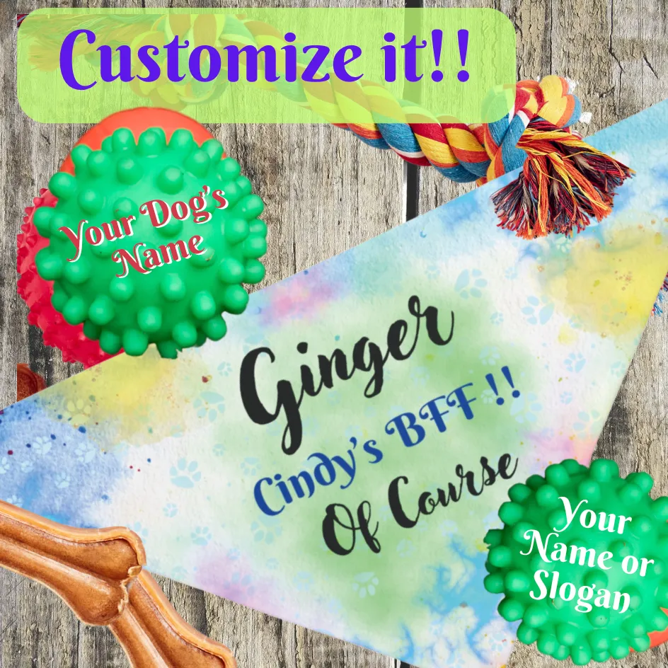 Pastel Tie-Dye Styled Customizable Pet Bandana, Personalize with Dog & Human Names, "Cindy's BFF Of Course" or Something Different, Easy-to-Customize Personal Pet Lover Dog Mom Gift, Special Occasion Birthday Gift for Mom