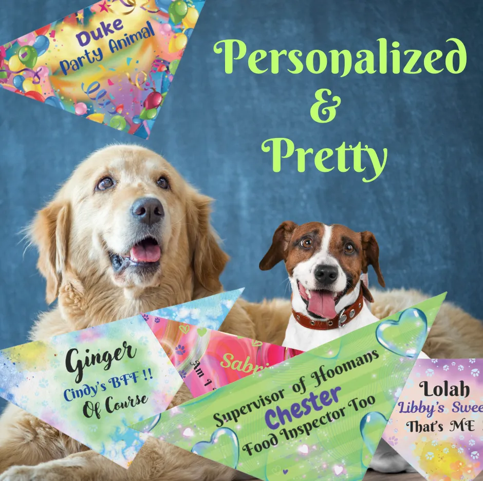 Pastel Tie-Dye Styled Customizable Pet Bandana, Personalize with Dog & Human Names, "Cindy's BFF Of Course" or Something Different, Easy-to-Customize Personal Pet Lover Dog Mom Gift, Special Occasion Birthday Gift for Mom