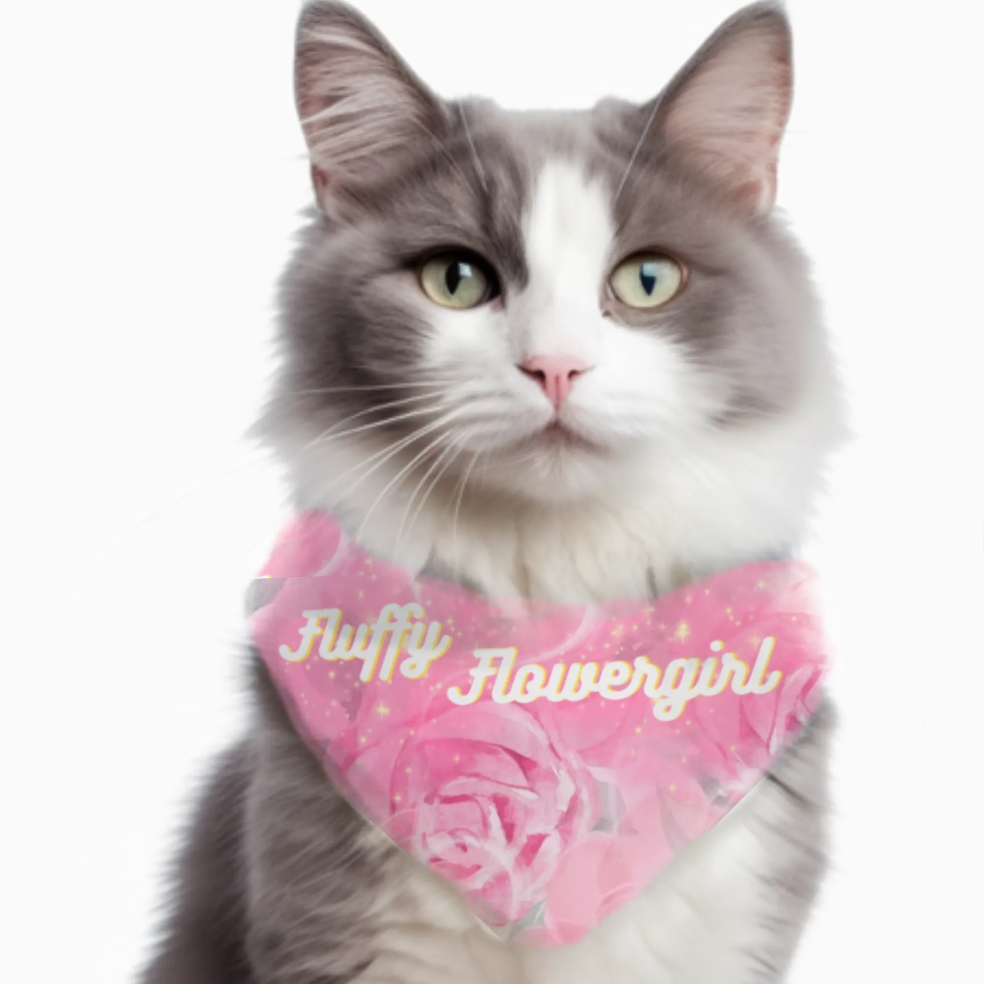 Pink Floral "Fluffy Flowergirl" Pet Bandana, Bridal Shower Engagement Party, Gift For Bride, Groom, CatLady Dog Mom