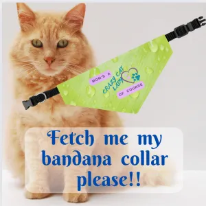 Playful Lime Green Bandana COLLAR with "Mom's A Crazy Cat Lady" Slogan, CatLady Dog Mom Gift, Cat Collar, Easy-On Buckle