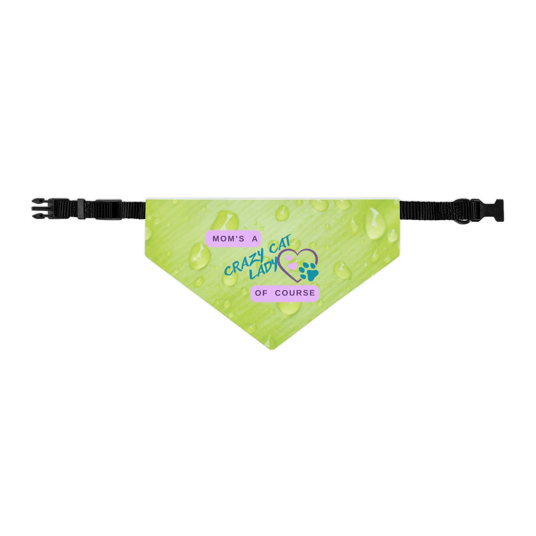 Playful Lime Green Bandana COLLAR with "Mom's A Crazy Cat Lady" Slogan, CatLady Dog Mom Gift, Cat Collar, Easy-On Buckle