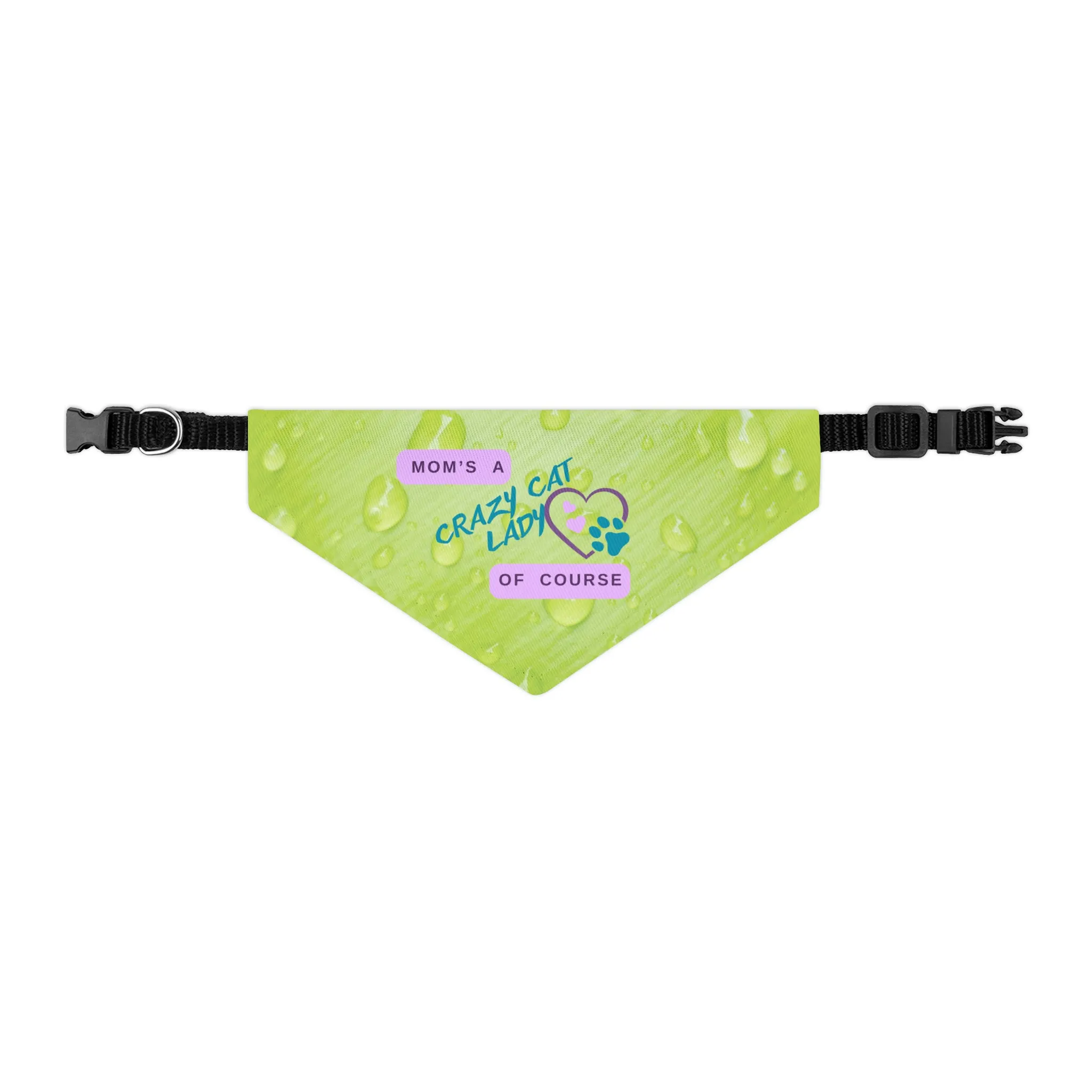 Playful Lime Green Bandana COLLAR with "Mom's A Crazy Cat Lady" Slogan, CatLady Dog Mom Gift, Cat Collar, Easy-On Buckle