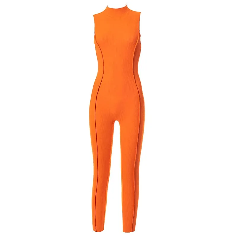 Purpdrank - Women Summer Sleeveless Patchwork Bodycon Solid Color Jumpsuit Overall  Female Clothing Streetwear Wholesale Items