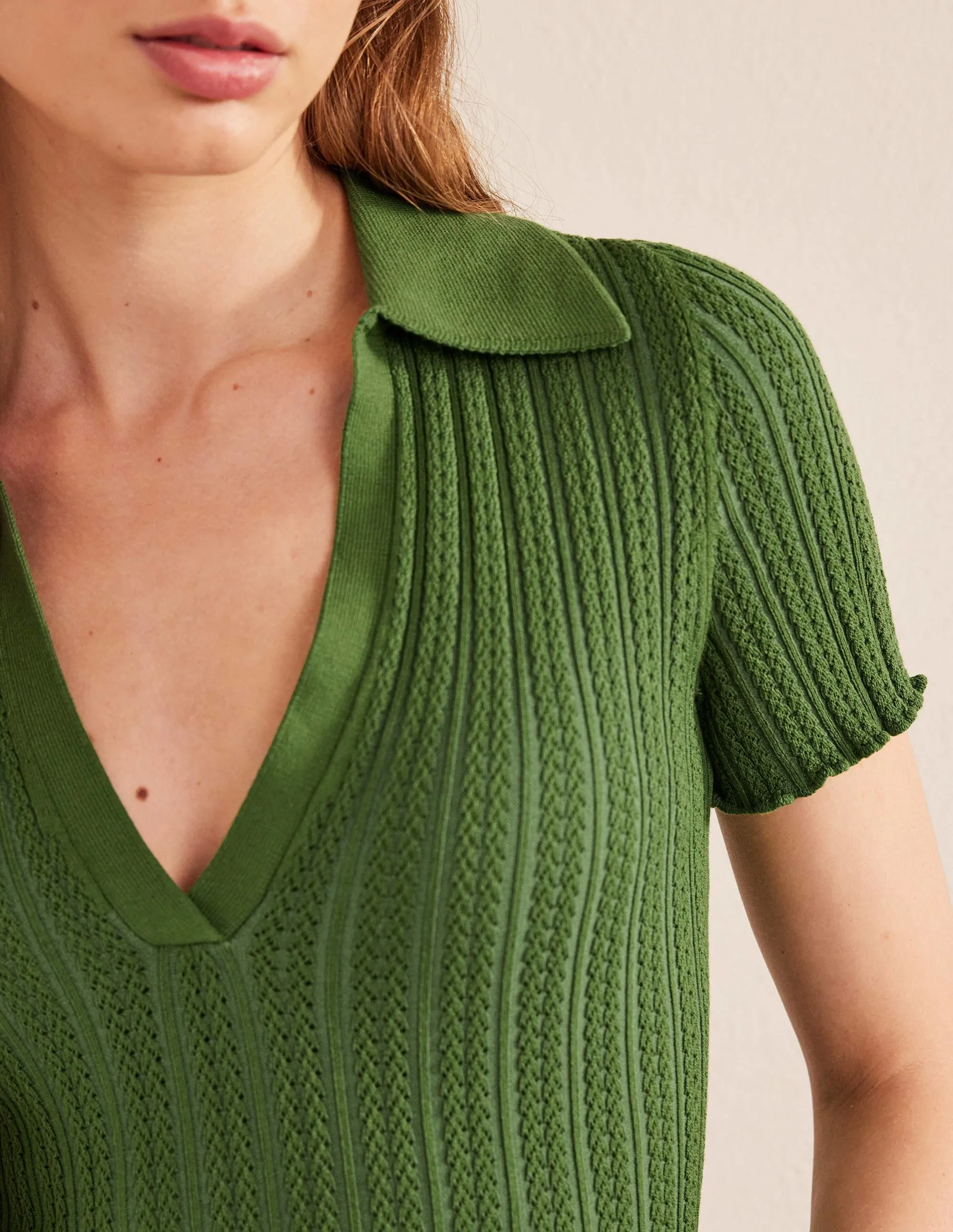 Ribbed Pointelle Collared Top-Park Ranger