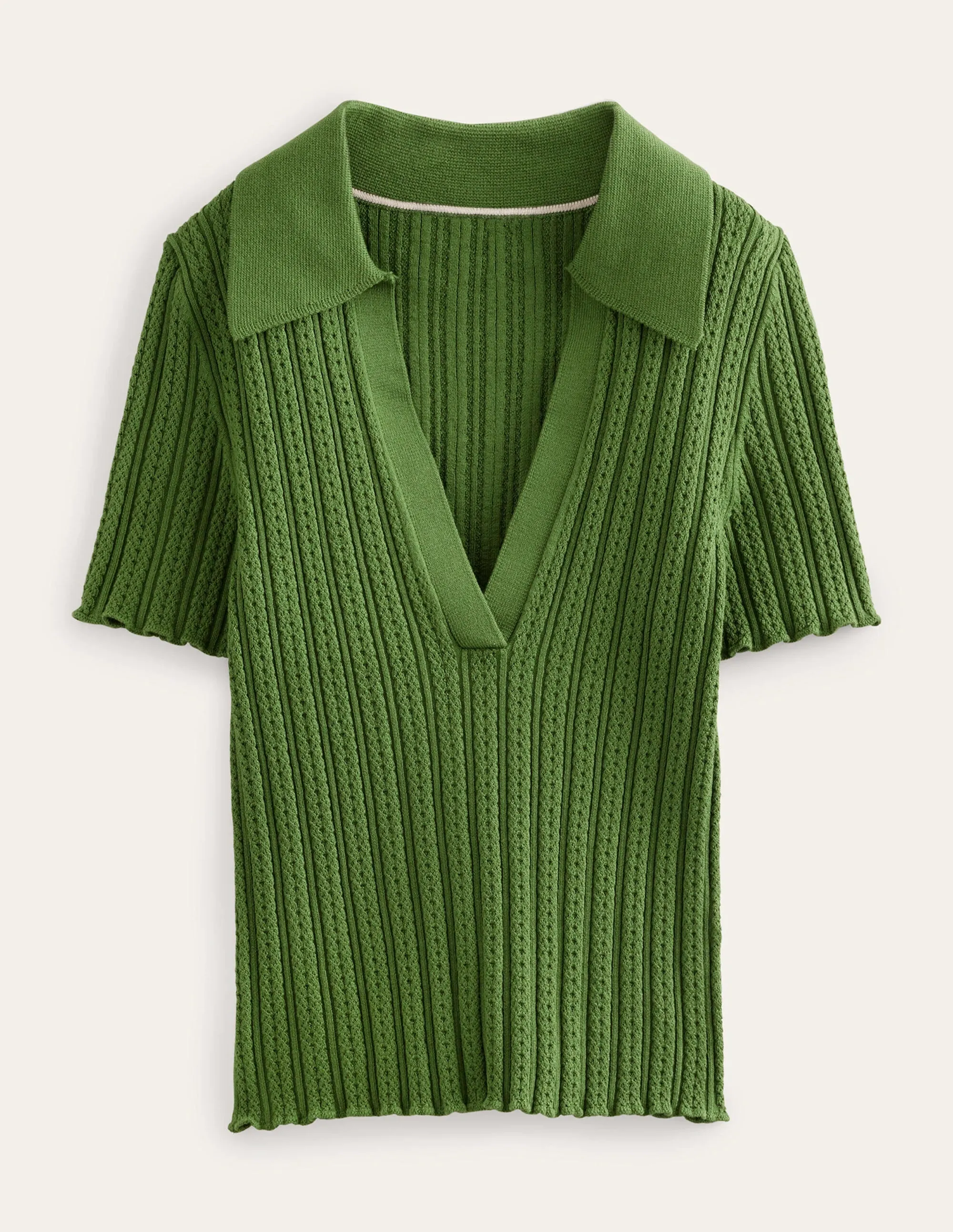 Ribbed Pointelle Collared Top-Park Ranger