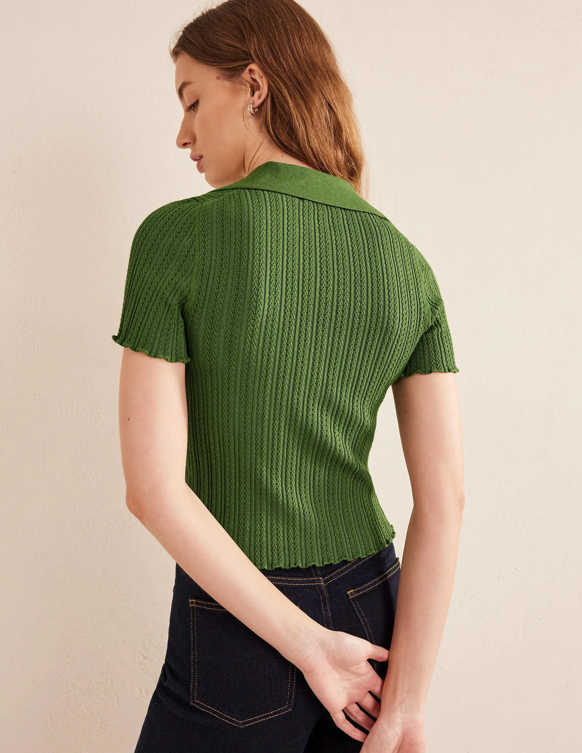 Ribbed Pointelle Collared Top-Park Ranger
