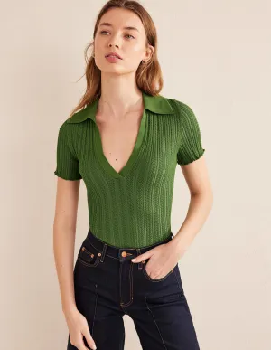 Ribbed Pointelle Collared Top-Park Ranger